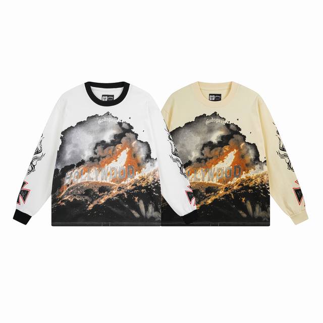 3107# Real shot of Godspeed American rock street pure cotton loose bottoming lon