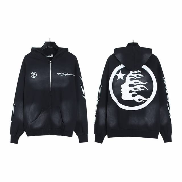 2053# Washed Black Real shot Hellstar Hellstar ink-splashed washed distressed te