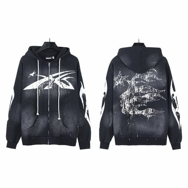 2037# Washed Black Real shot Hellstar Hellstar ink-splashed washed distressed te