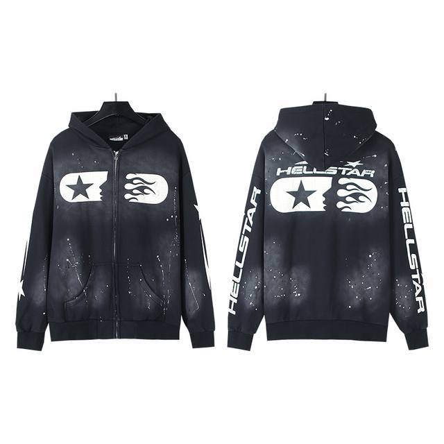 2035# Washed Black Real shot Hellstar Hellstar ink-splashed washed distressed te