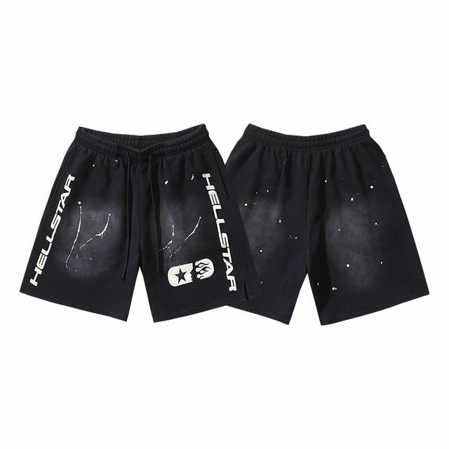 773# Washed Black Real shot Hellstar Hellstar washed ink distressed casual short