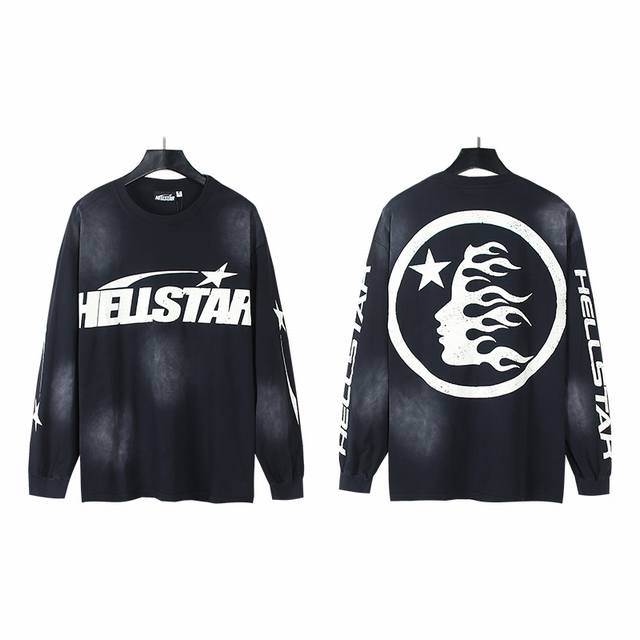 689# Washed black Real shot Hellstar Hell Star Beautiful trendy old washed cotto