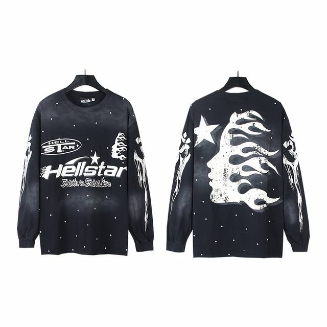 688# Washed black Real shot Hellstar Hell Star Beautiful trendy old washed cotto