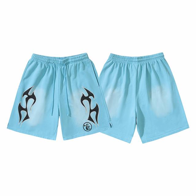772# Washed Blue Real shot Hellstar Hell Star washed distressed casual shorts Fa