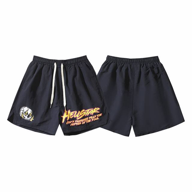 769# Real shot Hellstar Hell Star casual sports beach shorts Color: Black Size: