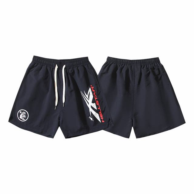 768# Real shot Hellstar Hell Star casual sports beach shorts Color: Black Size: