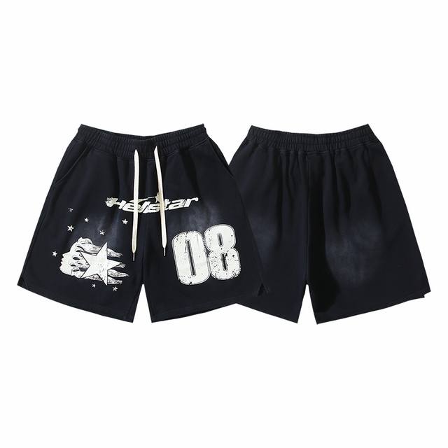 761# Washed Black Real shot Hellstar Hell Star washed distressed casual shorts F