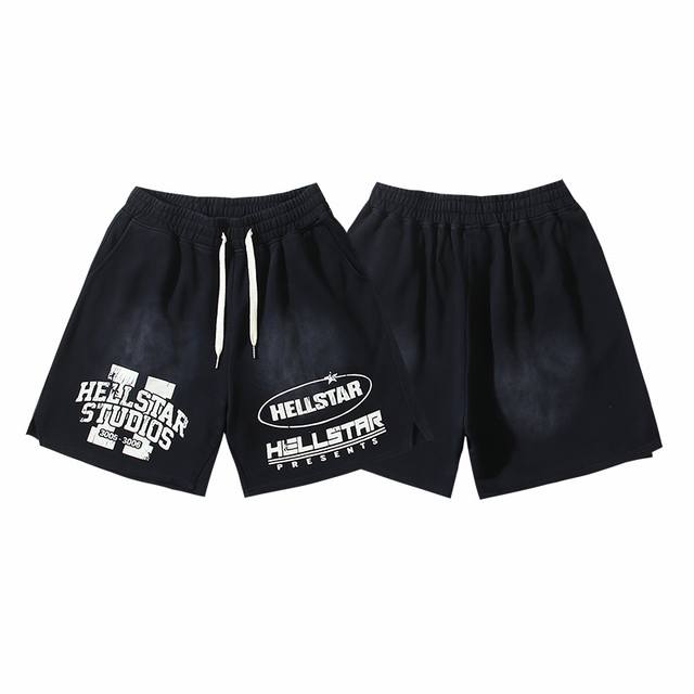 762# Washed Black Real shot Hellstar Hellstar washed distressed casual shorts Fa
