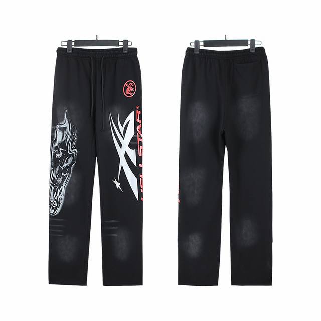 758# Washed Black Real shot Hellstar Hell Star washed distressed terry high stre