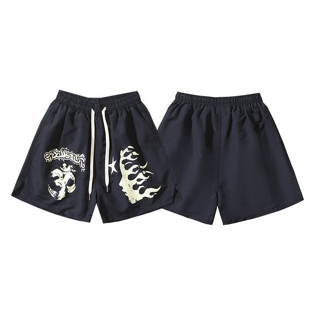 760# Real shot Hellstar Hell Star casual sports beach shorts Color: Black Size: