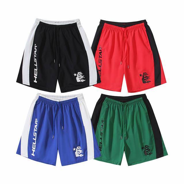 751# Real shot Hellstar Hell Star casual sports beach shorts Color: black red gr
