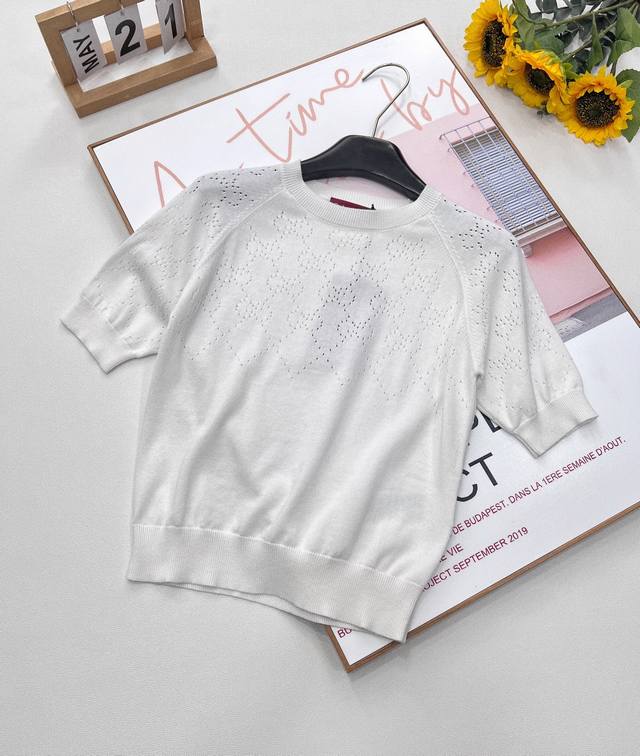 Gucci 2025 new hollow knit short-sleeved top, customized Yb cotton yarn woven wi