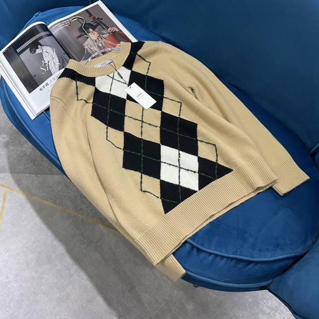 Ami* Diamond knitted round neck sweater customized Yb wool knit material, multip