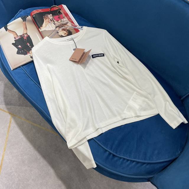 Miumi* New arrivals Knitted round neck long sleeves Customized Yb twill knit mat