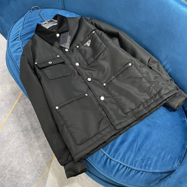 prada autumn and winter new cotton button style quilted jacket, recycled nylon m