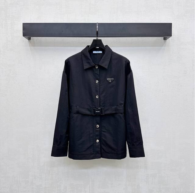prad*2025 New Arrival Lapel Belt Shirt Jacket Custom Made YB Imported Lightweigh