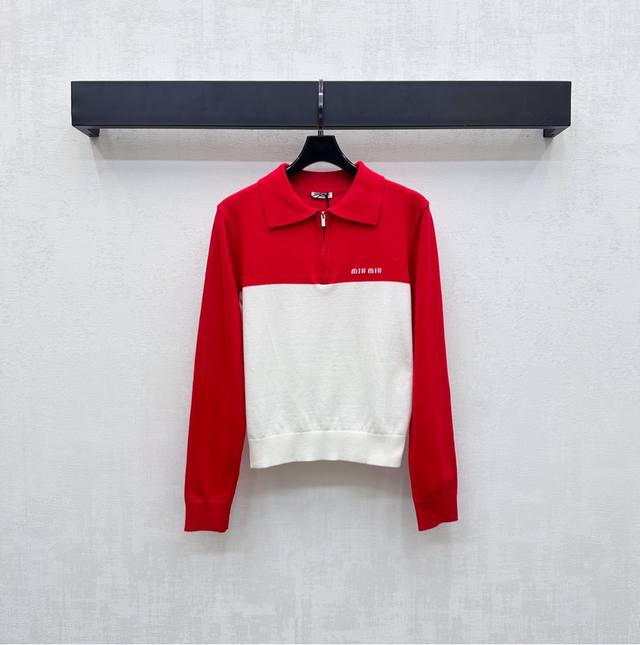 Miumi*2025 new arrivals. Custom-made lapel knitted tops made of imported YB wool