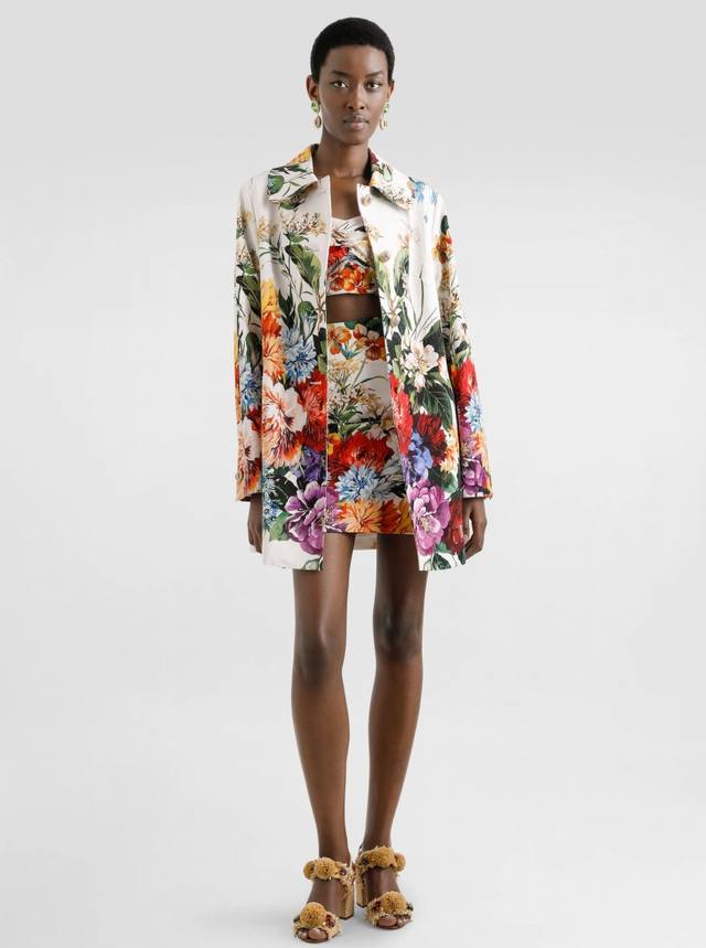 Dg Hundred Flowers Blooming Silk Jacquard Print Loose Fashion Coat Smlxlxxl