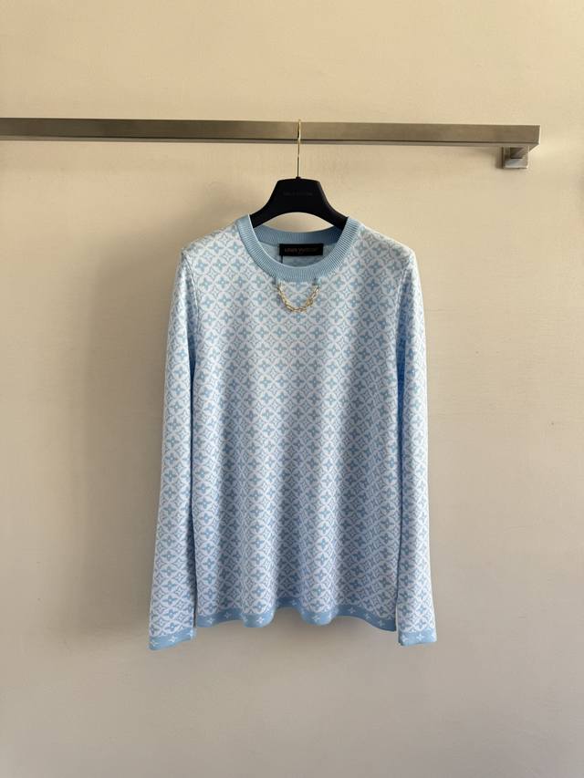 Louisvuttn* 25Fw New pullover sweater with logo print. Round neckline, simple an