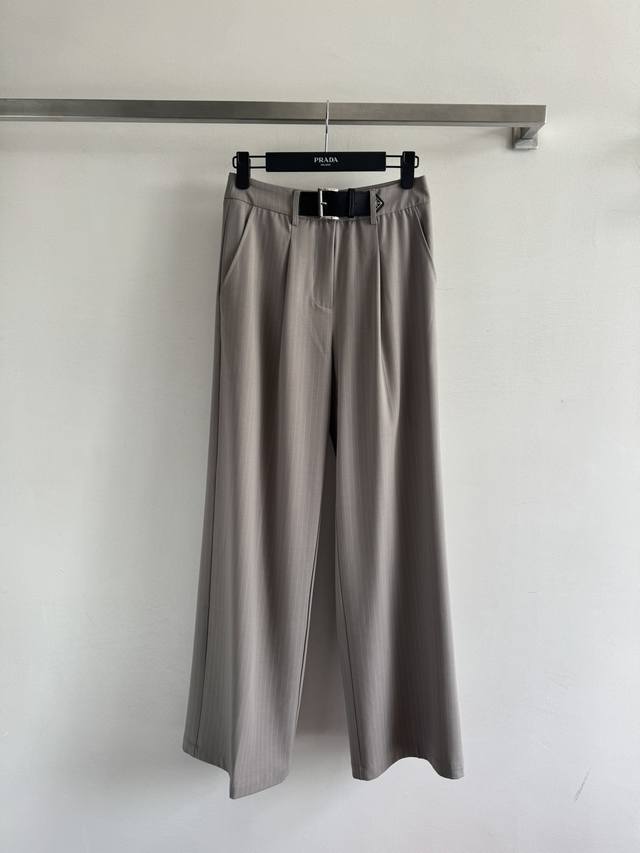 prda* 25 New early autumn vertical striped straight trousers with a retro buckle