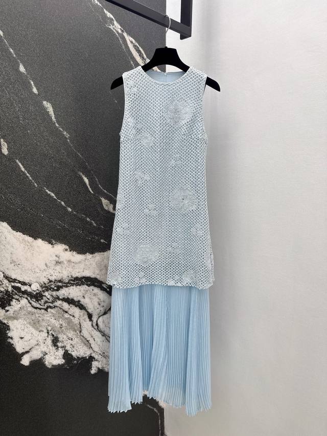 Vltn 25Ss New Spring/Summer Sleeveless Dress with Fake Two-Piece Design Custom E