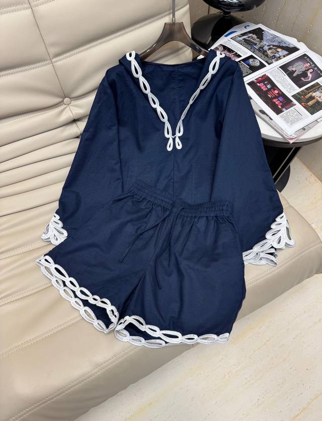 2025 Early Autumn New Set Relaxed Fit White Heavy Hollow Lace Embroidery Cotton