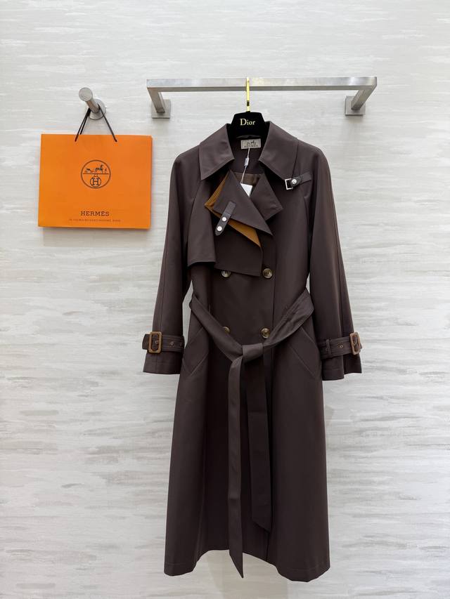 Herme2 Early Autumn New Contrast Color Lapel Long Trench Coat High Quality Cust