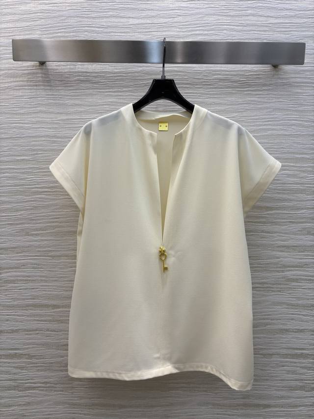 Sch home 25 spring and summer round neck acetate half-button top open mold gold