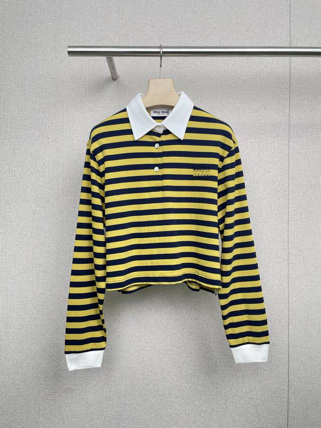 Miumiu's new autumn/winter 2025 striped long-sleeved polo shirt. This striped po
