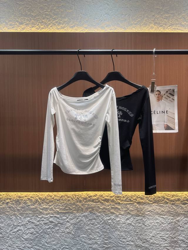 Chrome Hearts 2025 new one-shoulder long-sleeved top in a classic black and whi