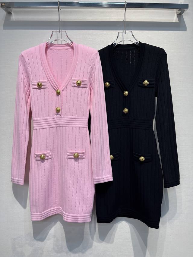 2025 Early Autumn New B House V-neck Gold Button Jacquard Skirt Fashionable and