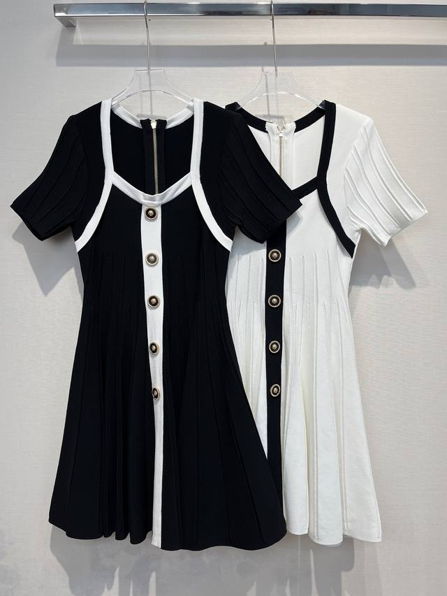 2025 New Contrast Color Dress with Waist and A-Line Size: S- L