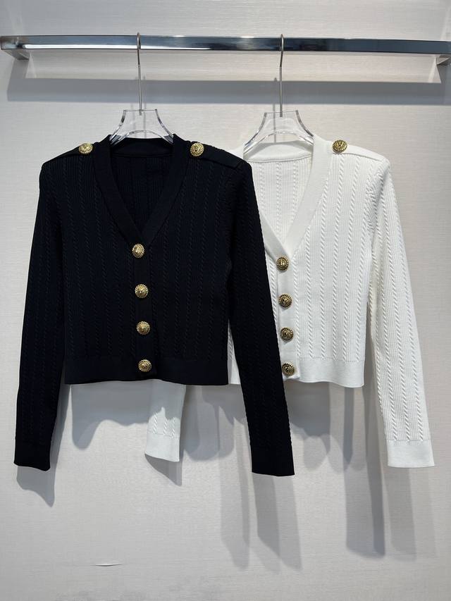 2025 Early Autumn New B V-neck Gold Button Jacquard Cardigan Size: S- L