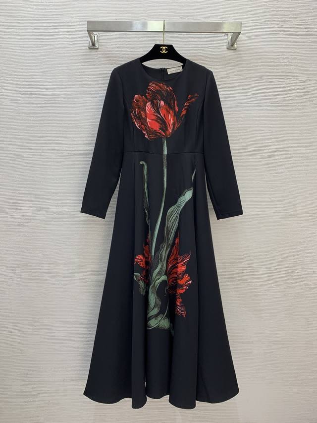 McQueen's new high-end custom art ink painting large floral print, slim waist a