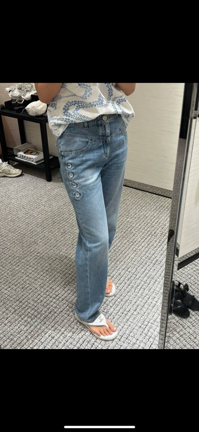 Chane* new high-end custom washed denim cotton letter Coco beaded decoration fas