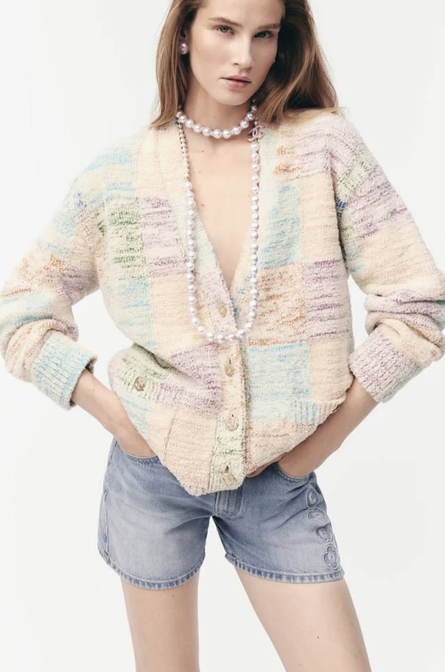 Chane* new high-end custom washed denim cotton letter Coco beaded high waist sli