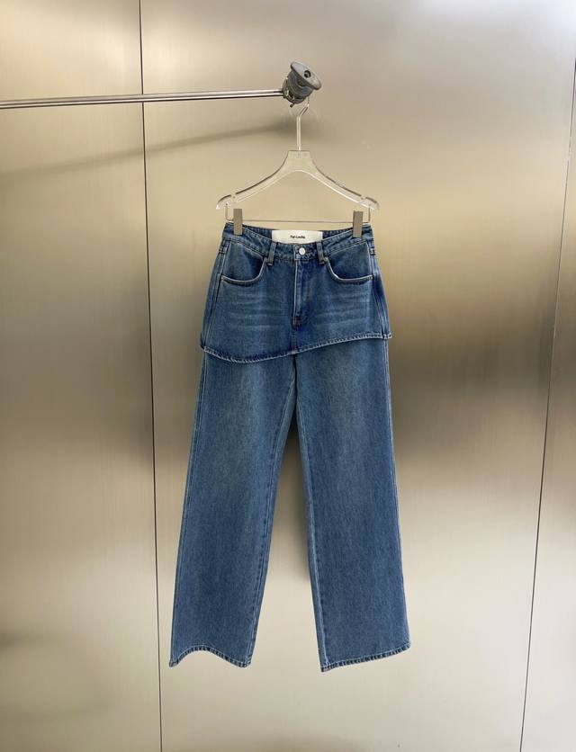 New release 2025 Fall/Winter new faux two-piece wavy straight-leg denim trouser