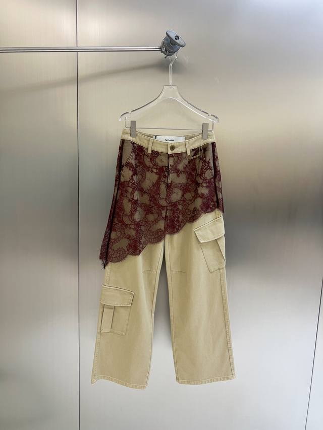 New release 2025 autumn and winter new asymmetrical lace patchwork work jeans.