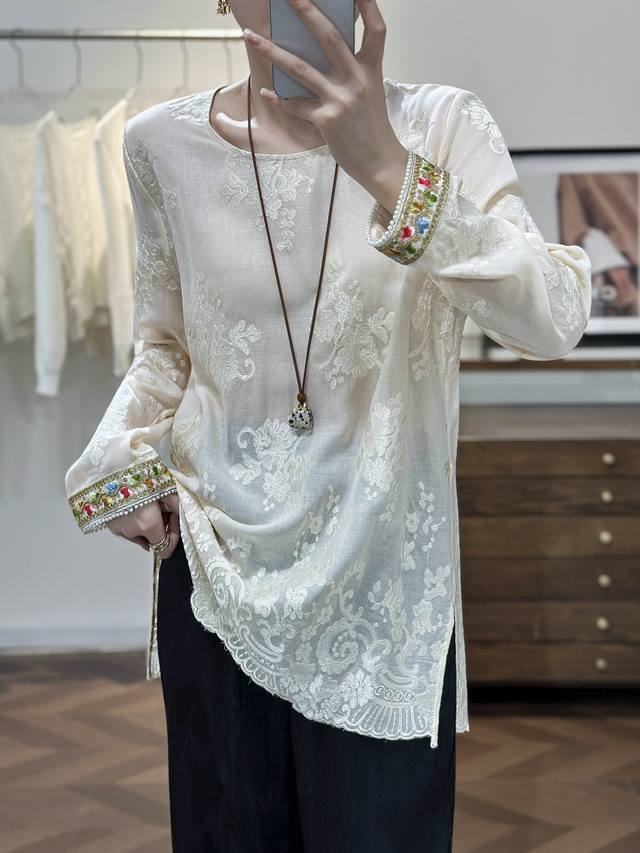 2025 autumn new style, new Chinese style heavy cotton embroidered shirt, side sl