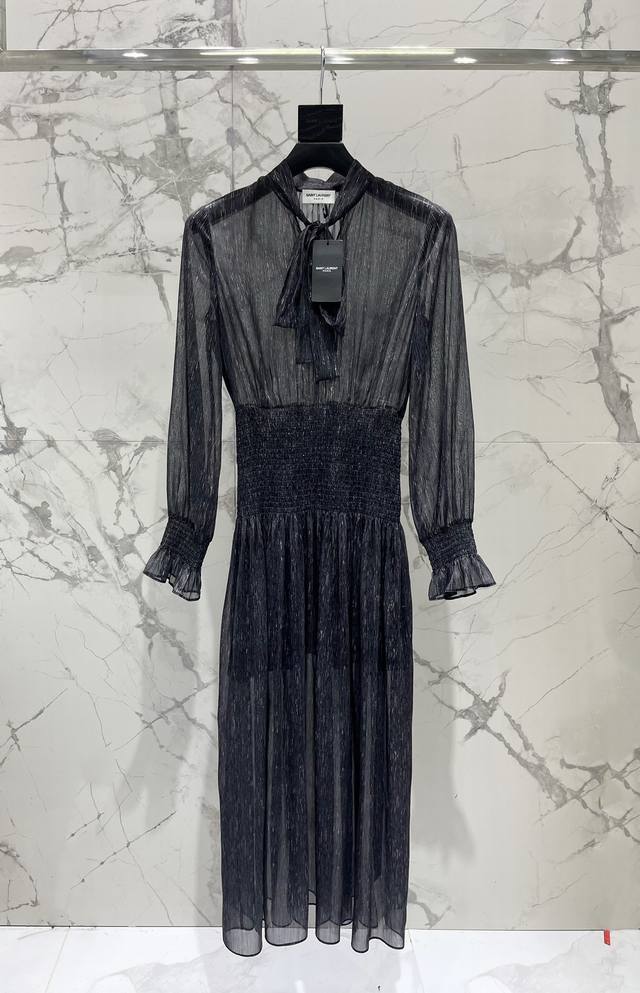 Shengjia's new early spring bow ribbon slightly transparent dress The bow ribbo