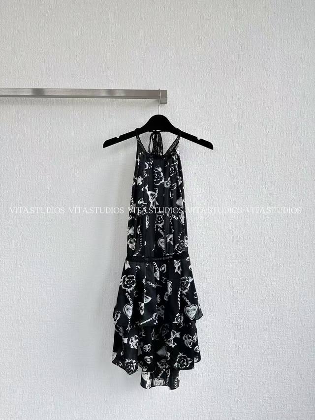 Hot item, limited stock available Double C printed lace halter neck backless dre