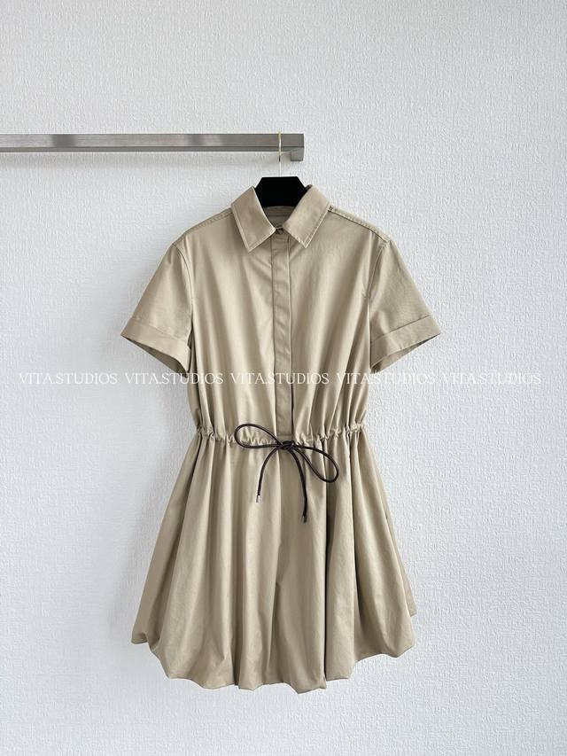 Hot-selling item in stock drawstring waist shirt collar dress Made of 100% cotto