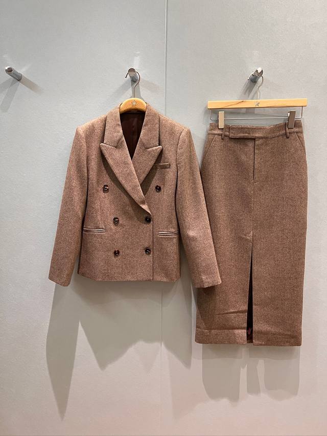 New arrival Bc beaded double-breasted wool suit jacket simple front slit hip sk