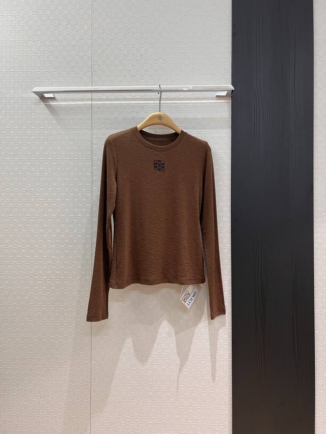 New Loewe embroidered logo decorated round neck sweater top elastic close-fitti