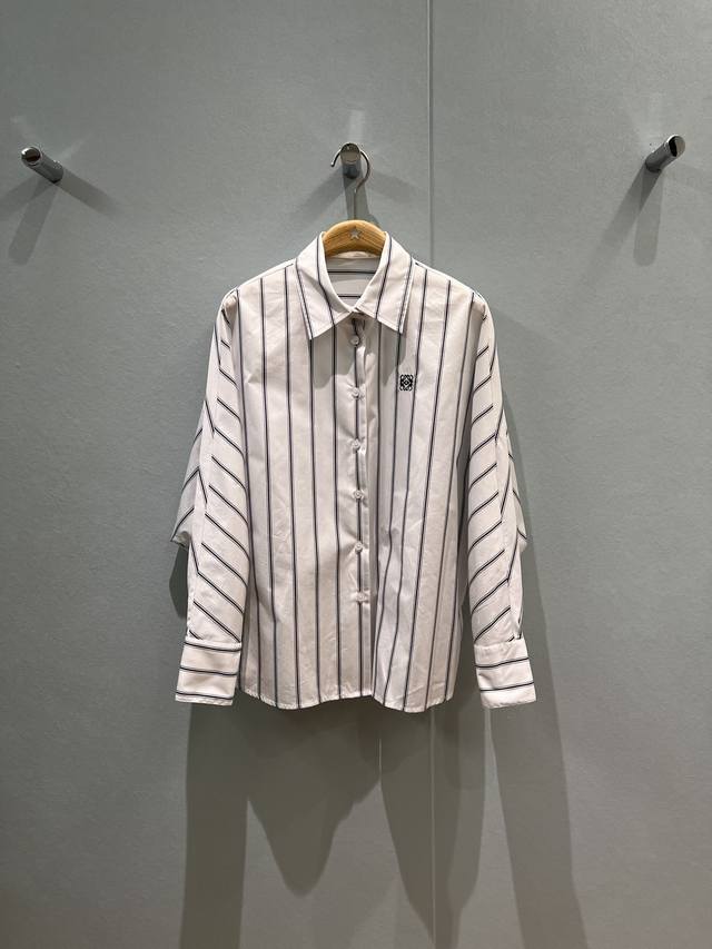 New Loewe embroidered small logo striped shirt full shoulder loose commuting ca
