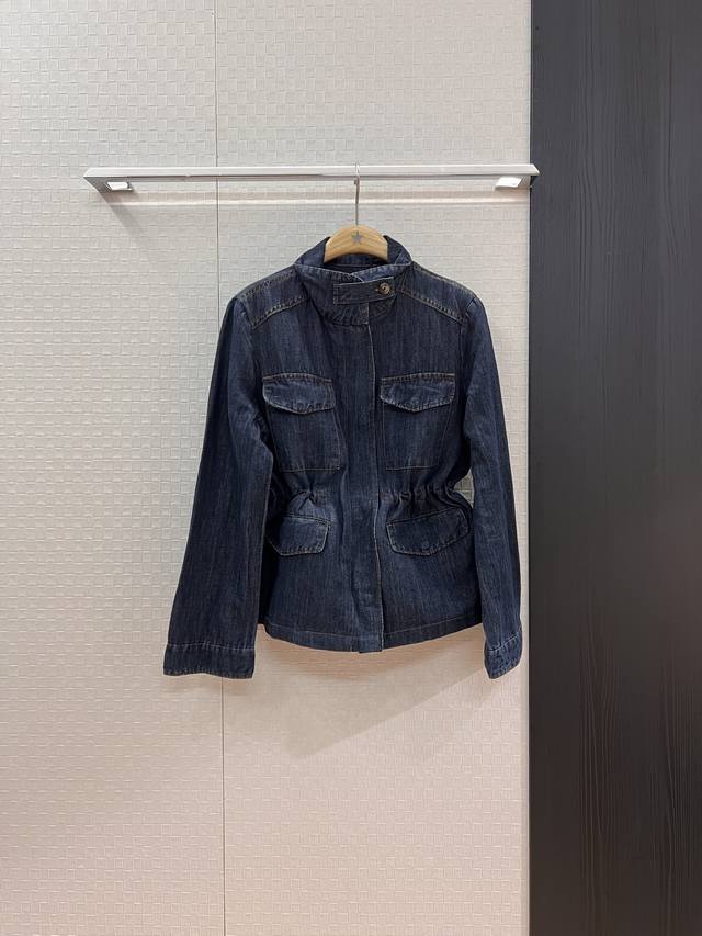 Lp new style lapel stand collar four pocket denim jacket with washed process wai