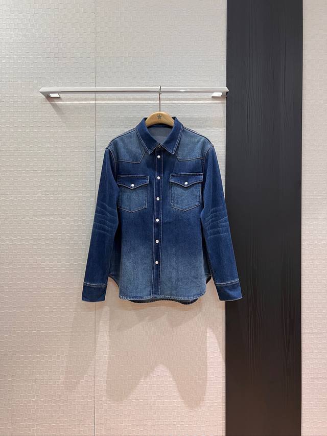 New arrival Ralphlauren simple retro lapel washed denim shirt sleeve positionin