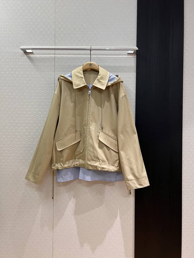 New hooded striped loose khaki trench coat with detachable hood A-line style, s