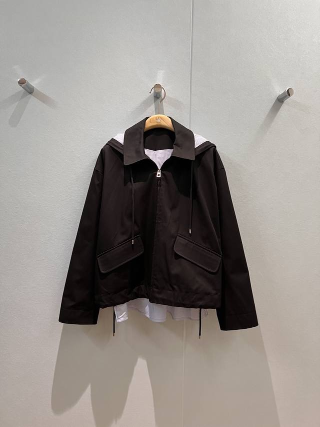 New hooded striped loose windbreaker jacket with detachable hood A-line style,