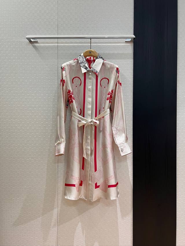 New style positioning printed silk twill silk dress heavy silk shirt dress with